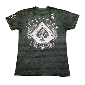 Affliction T Shirt Mens XXL Green Grim Reaper Skull Distressed Thin Y2K USA - Picture 1 of 14