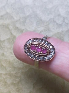 Women's Ring-Sz 5.75- Rubies & Topaz-Unstamped Sterling Silver - Picture 1 of 11