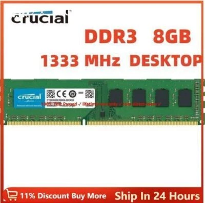 CRUCIAL DDR3 8GB 16GB 32GB 1333 MHz PC3-10600 Desktop Memory RAM DIMM 240pins - Image 1 of 4