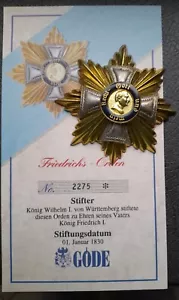 Württemberg Friedrichs Orden Bruststern, Göde, Replika mit Karte - Bild 1 von 2