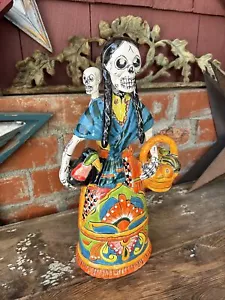 Talavera Mother W/Child Catrina Tall Hand Painted Gerardo Garcia Day Of The Dead - Picture 1 of 12