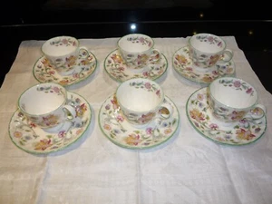 6 X Minton Haddon Hall grüne Demitasse Tassen & Untertassen Vintage (Verkäufer Ref 144) - Bild 1 von 14