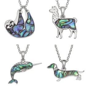 Silver Shell Necklace Narwhal Sloth Llama Sausage Dog Animal Jewellery Kids Gift - Picture 1 of 16