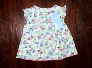 JoJo Maman Bebe Baby Girls Size 12-18M Floral Blouse Top Flutter Sleeves NWT - Picture 1 of 5