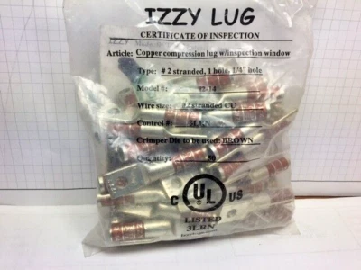 Izzy Lug i2-14, #2 Stranded, 1 hole, 1/4” hole, Long barrel, Inspection - 50 pcs - Image 1 of 4