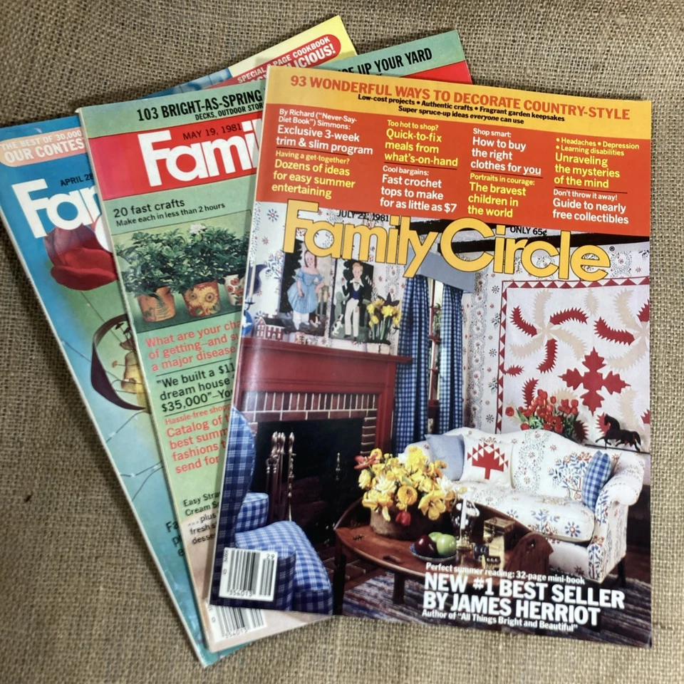 Vintage 1981, Family Circle Magazine -  Apr 28, May & Jul, Lot of 3 Foto 1 de 4