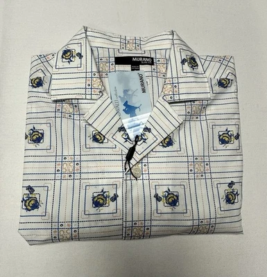 Camisa masculina Murano Corsa Di Cavalli slim fit pequena manga curta algodão branca $89 - Imagem 1 de 4