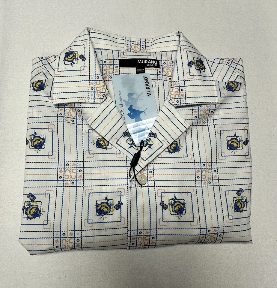 Camisa masculina Murano Corsa Di Cavalli slim fit média manga curta algodão branca $89 - Imagem 1 de 4