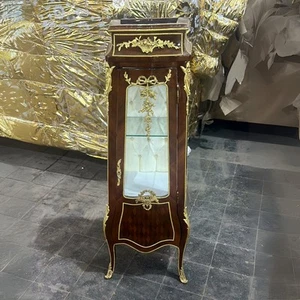 French Style Inlaid Display Cabinet – Brown Vitrine with Gold Leaf Details - Picture 1 of 2
