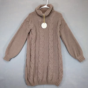 NWT Olive & Oak Women's S Iced Mocha Cable Knit Turtleneck Long Sweater Cozy - Picture 1 of 6