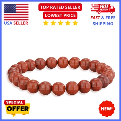 Pulsera de jaspe rojo 8 mm cuentas de piedra curativa natural equilibrio y energía positiva Foto 1 de 4