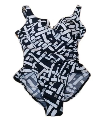 Miraclesuit Swimsuit Woman Sz 16W Black Geometric Shaping Underwire Vintage USA - Image 1 of 4