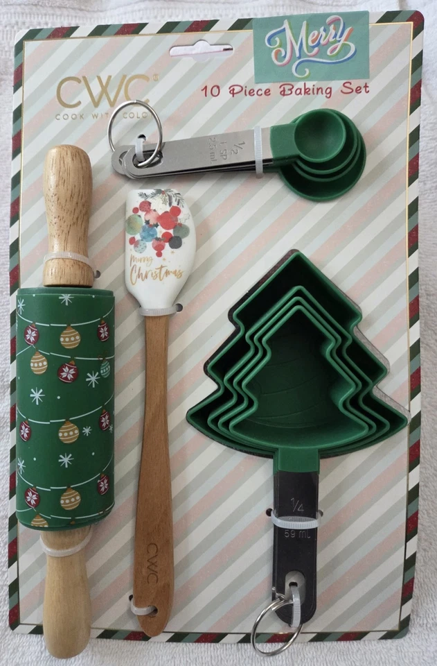 Juego de hornear CWC Cook con color de 10 piezas cuchara medidora tazas espátula rodillo nuevo en paquete Foto 1 de 3