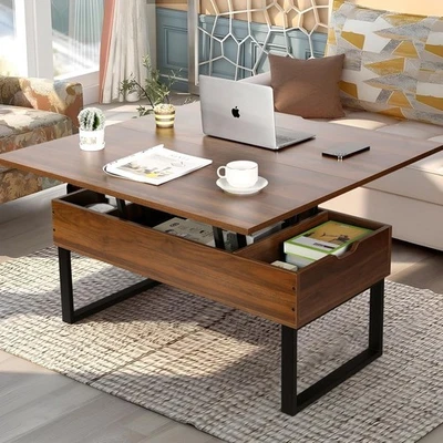 Multifunctional Lift Top Coffee Table with Hidden Storage Walnut 100x50x50cm - Image 1 of 4
