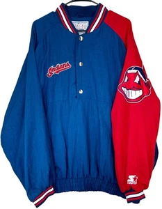 Vintage 90s Starter Cleveland Indians Colorblock Windbreaker Wahoo Sleeve Men XL - Picture 1 of 7