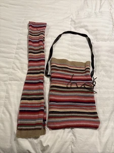 Sciarpa donna vintage Y2K 100% lana di agnello con taschino abbinato striscia multicolore - Foto 1 di 14