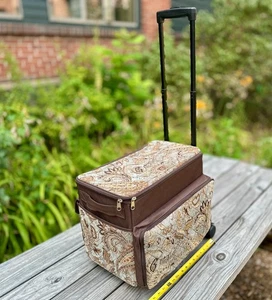 Hermosa máquina de coser de cachemira equipaje rodante trolley bolsa estuche 16x14x9" - Imagen 1 de 10