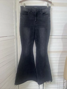 Judy Blue Jeans Womens Sz 7 28” Black Super Flare Frayed Festival 60s Hippie - Picture 1 of 11