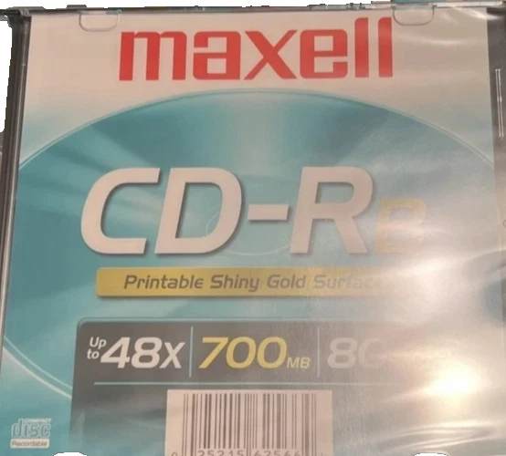 Maxell CD-RB 80 Minute 700 MB Up To 48X Printable Shiney Gold Surface 10 Pack - Image 1 of 1