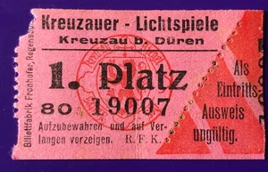 Eintrittskarte Ticket Billett vor 1945 Kino Kreuzauer LIchtspiele Kreuzau Düren - Bild 1 von 2