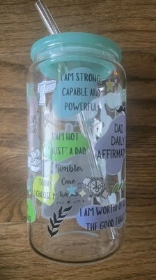 Taza de café de vidrio vaso pajita papá afirmaciones diarias 16 oz nuevo regalo del día del padre Foto 1 de 4