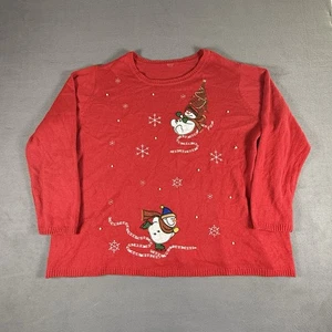 Brand? Womens Red Pullover Acrylic Sweater Snowman Beads Holiday Plus Size 2X - Picture 1 of 7