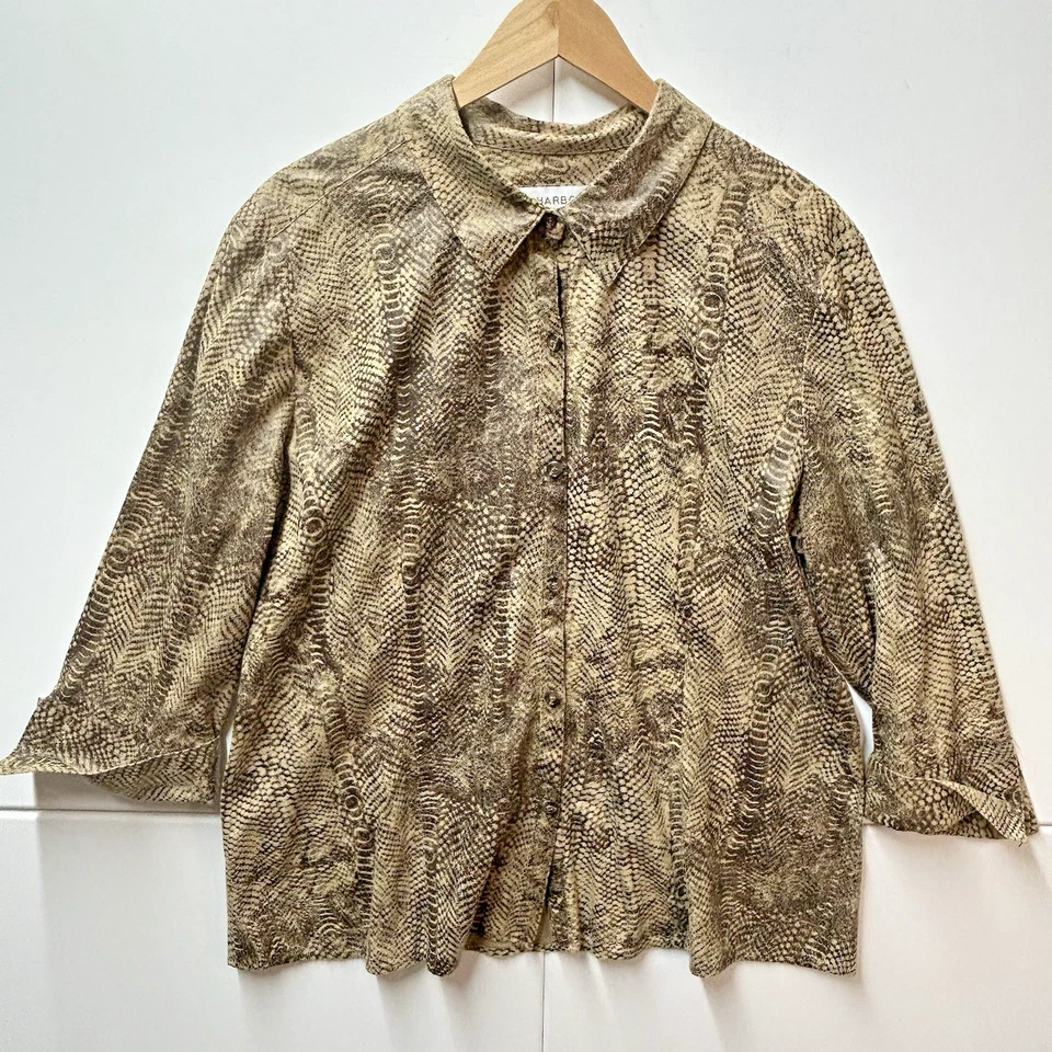 Sag Harbor 女式 XL 蛇皮印花纽扣金色衬衫袖口 3/4 袖 — 第 1/4 张图片