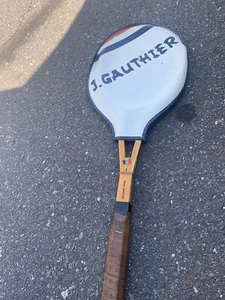 Raqueta de tenis vintage G.01 J. Gauthier hecha en Francia década de 1960 rara con cubierta para la cabeza - Imagen 1 de 18