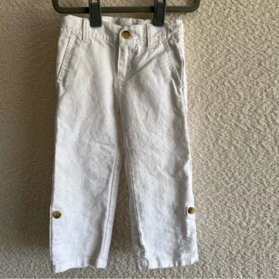 Pantalones Janie And Jack blancos para niños pequeños mezcla de lino puño redondo talla 3 Foto 1 de 4
