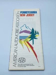 Vintage Pennsylvania New Jersey￼ Map Travel Roadmap Vacation Attractions 1973 - Picture 1 of 3