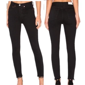 RE/DONE ORIGINALS HIGH RISE ANKLE CROP IN BLACK Size 29 Raw Hem - Picture 1 of 11