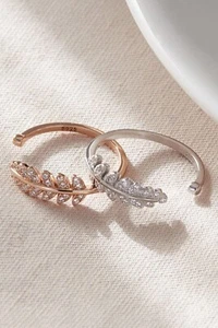 Rose Gold Sterling Silver CZ Sparkly Leaf Ring Adjustable Band Jewellery Gift - Picture 1 of 7