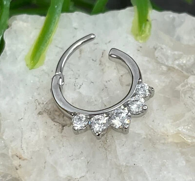 Juego de cinco circonitas gemas clicker tabique 316L acero quirúrgico 16g anillo para nariz 1 pieza Foto 1 de 4