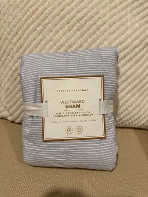 NUEVO Pottery Barn Adolescente Azul Blanco WESTWARD Standard Sham 26 X 20” Borde Volantes Foto 1 de 4