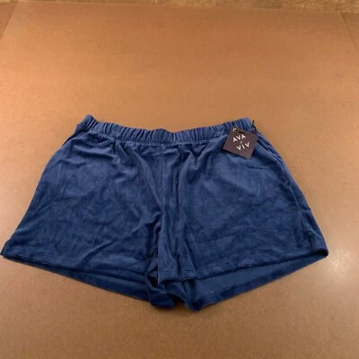 Ava & Viv Womens 1X Navy Blue Velour Pocketed Pull On 3.5" Inseam Shorts NWT - Image 1 of 4
