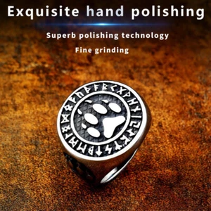 Men Retro Viking Nordic WarriorBear Paws Animal Totem Adventure Power Faith Ring - Picture 1 of 12