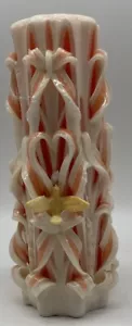 Vintage Carved Ribbon Candle Peach Pink Color With Plastic Birds Retro MCM - Picture 1 of 11