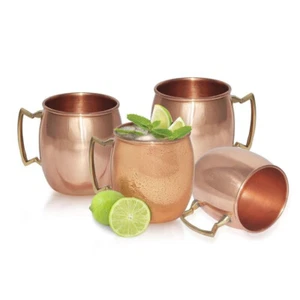 4er Set Reines Kupfer Moscow Mule Becher Messinggriff Ayurveda Gesundheitliche Vorteile 2oz - Bild 1 von 4