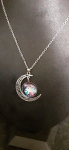 Galaxy & Moon Silver Tone Necklace New - Picture 1 of 1