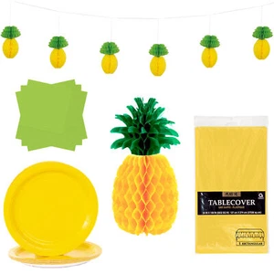 Piña Verano Fiesta Platos Servilletas Mantel y Kit de Decoración, Amarillo Verde - Imagen 1 de 7