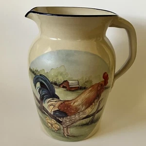 Marshall Pottery Stoneware Pitcher Painted Rooster Signed Heriberto Rodriguez - Picture 1 of 7
