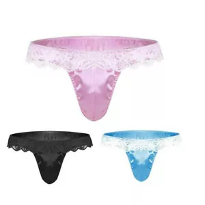 Shiny Satin Sissy Panties Male Pouch Thong Sexy Mens Bikini Briefs Underwear SML - Picture 1 of 15