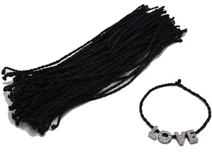 50 Brazalete de cuerda negro trenzado de la suerte 2 mm cuerda de joyería cuerda para dije deslizante - Imagen 1 de 8