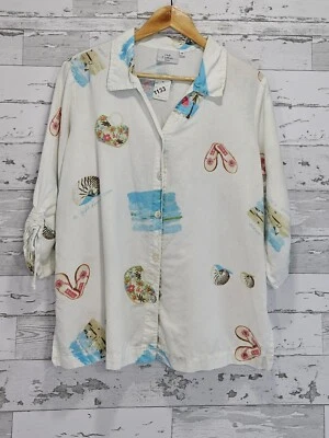 Hot Cotton Vacation Shirt Patite Small Linen Cotton Coastal - Image 1 of 4