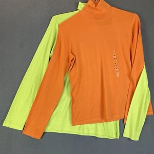 Jones NY KR Essentials Turtleneck Lot 2PC Sz M Orange Lime Green Long Sleeve - Picture 1 of 12