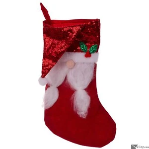 Gnomo niña con lentejuelas sombrero y barba de Santa Claus de 17 pulgadas medias navideñas, rojo blanco - Imagen 1 de 1