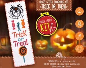 Halloween cross stitch bookmark kit 'Trick or Treat' DIY embroidery kit - Picture 1 of 10