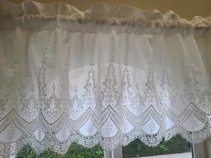 Beautiful White Embroidered Kitchen Half Curtain White Sheer Rod Pocket Curtain - Picture 1 of 5