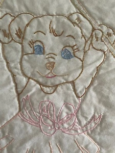 Baby Quilt Hand Quilted Cross Stitch Nursery Bears Umbrellas Heirloom Quality - Picture 1 of 16