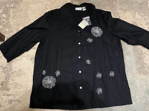 Kim Rogers Black Linen Blend Button Up, Short Sleeve Size 1X Plus NWT - Foto 1 di 5